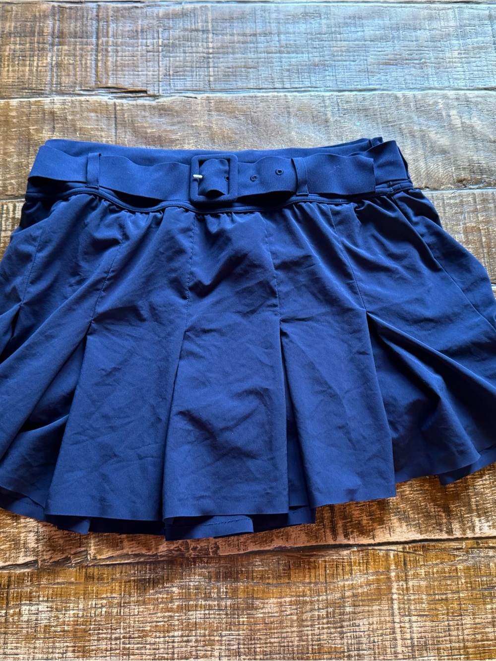 Belted Navy Circle Skater Skirt